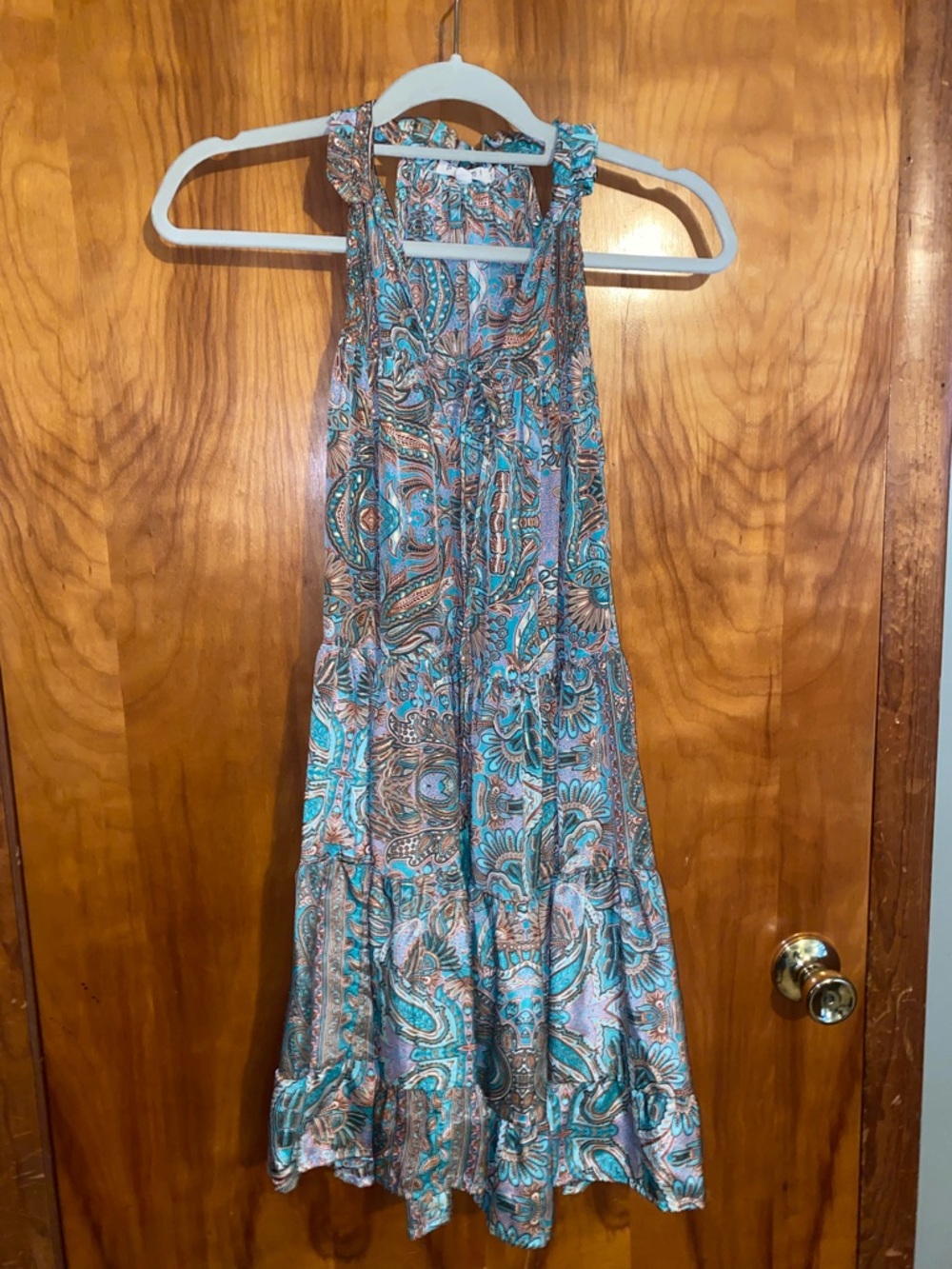 Sleeveless Paisley Midi Dress in Teal and Brown
